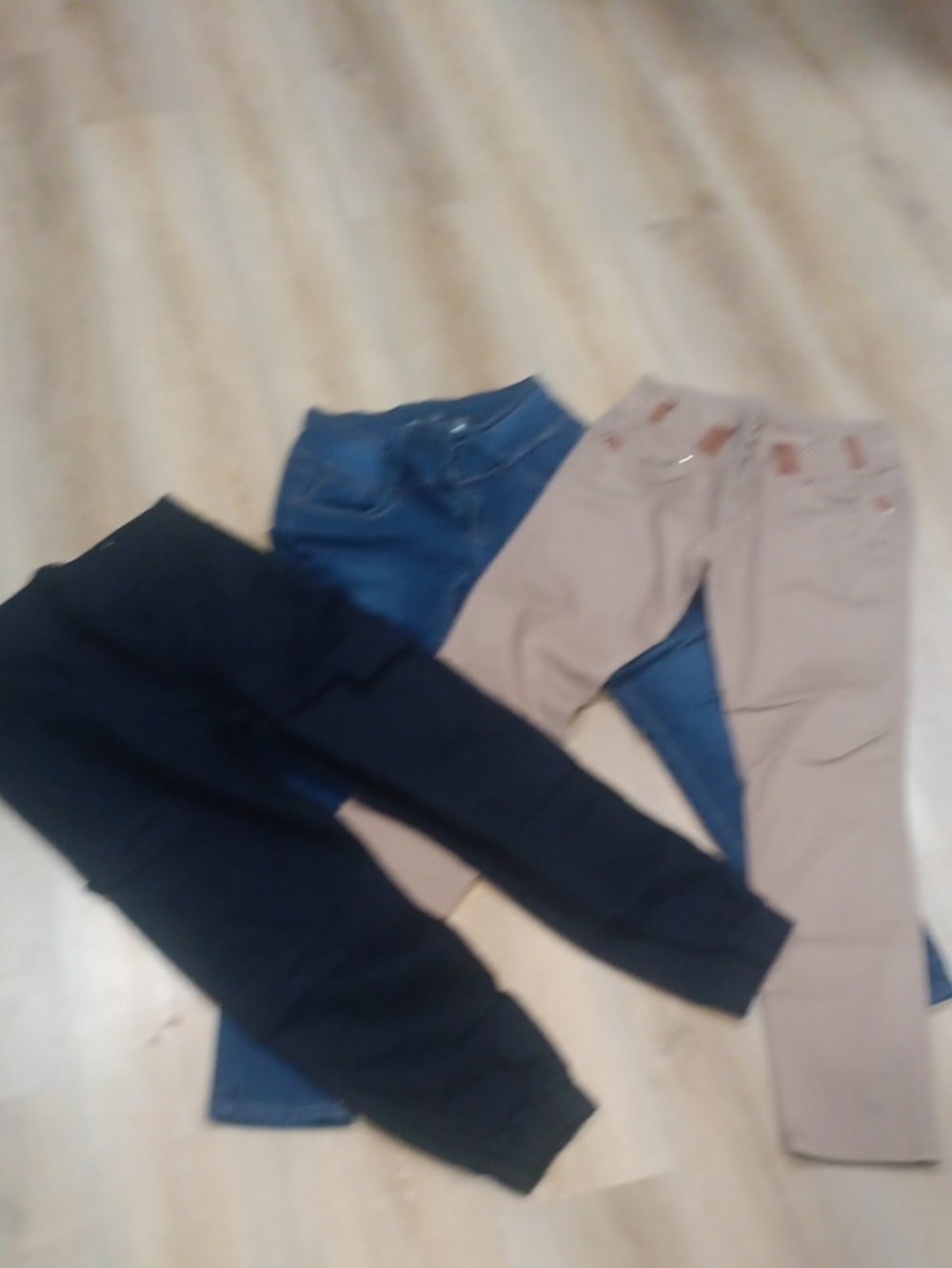 BundleWomen’s Blue Jeans - Black Cargo Pants,  & Beige Classic Stretch Fit